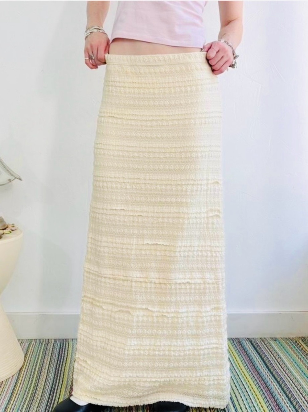 Max Studio Cream Textured Maxi Skirt